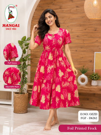Frock style Red Foil printed nighty OZZD D6262