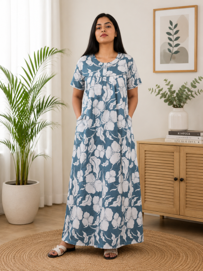 Cotton Nighty SLBP 5247 DUSTY BLUE
