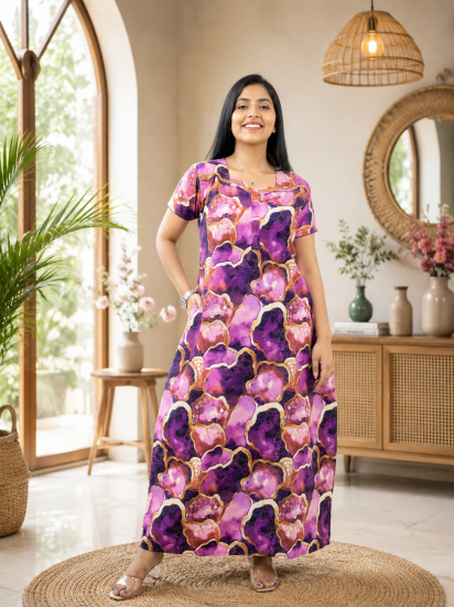 Cotton Printed Frock Nighty – Royal Orchid Comfort Maxi (Style 5218)