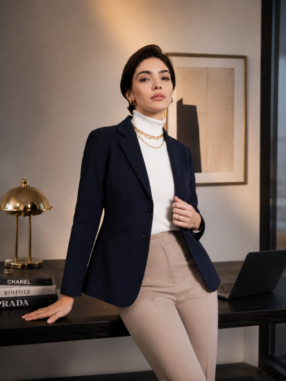 Women’s Navy Blue Tailored Formal Blazer