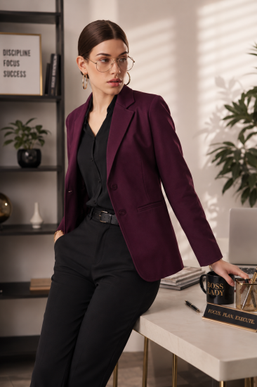 Women’s Wine Tailored Formal Blazer